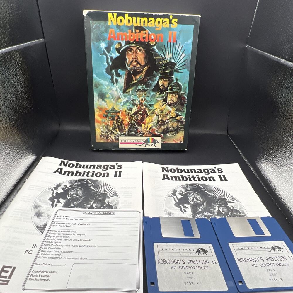 Nobunaga’s Ambition II PC Big Box IBM MS-DOS 1991 Infogrames Complete 3.5 2 Disk